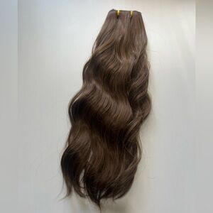 Human hair blend 20 IN VOLUMIZING  CLIP IN SET CHESTNUT BROWN CURLY WAVE